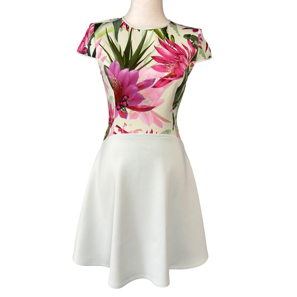 Ted Baker Dress Womens 1 Light Blue Floral Fit & Flare Skater Cap Sleeve‎ Anusha